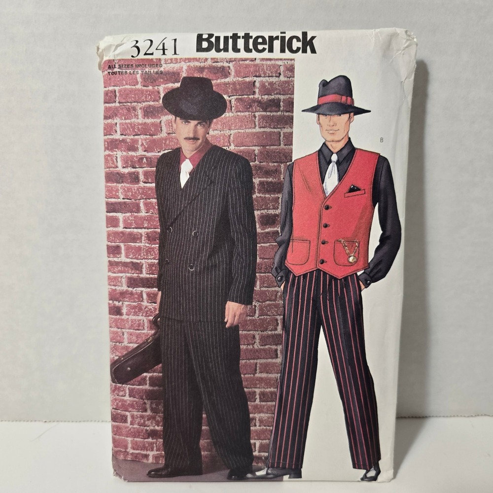Butterick‎ 3241 Uncut Costume Sewing Pattern Men's Mobster Zoot Suit Vintage